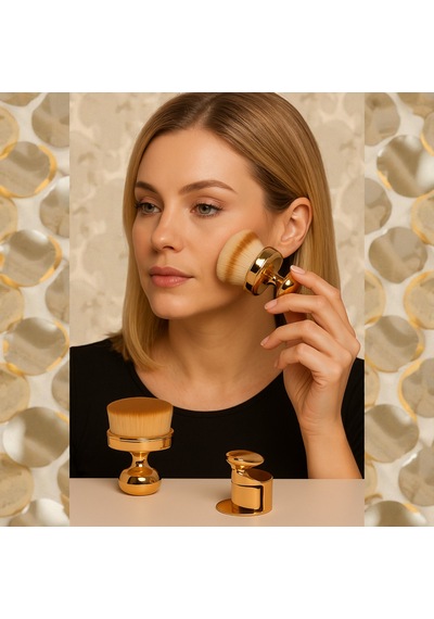 Lüks Touch Gold - Altın Renkli Metal Standlı Shine Brush Ergonomik Pudra Fırçası Makyajınızı Sanata Dönüştürün