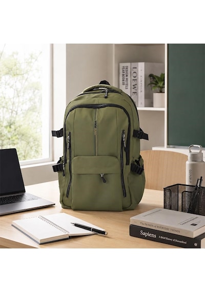 Unisex Çok Bölmeli Okul Sırt Çantası Ortaokul, Lise, Seyahat Ve Outdoor Haki