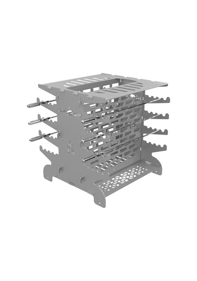 Kamp Ayısı 2mm Galvaniz Metal Grillspett Çift Taraflı Dikey Şiş Mangal Izgarası - 6 Şiş Hediyeli, Özel Taşıma Çantalı Gri