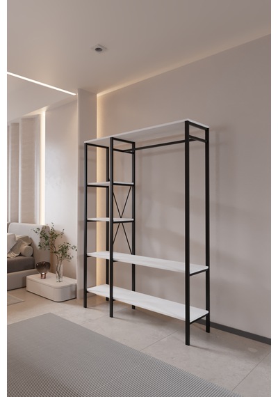 Via Portmanto Modern Metal Gövdeli Raflı Askılı Açık Portmanto Beyaz