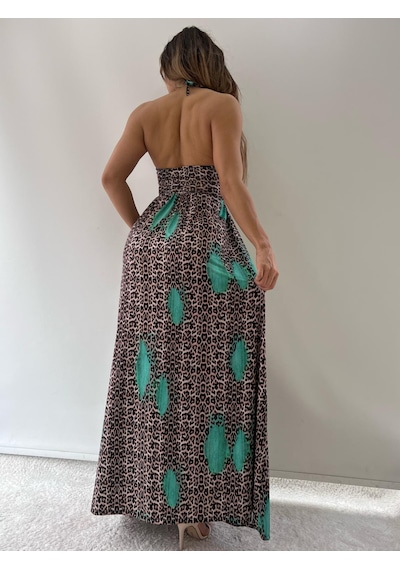 Pink Life Leopar Desenli Micro Kumaş Uzun Summer Dress-leopar Leopar