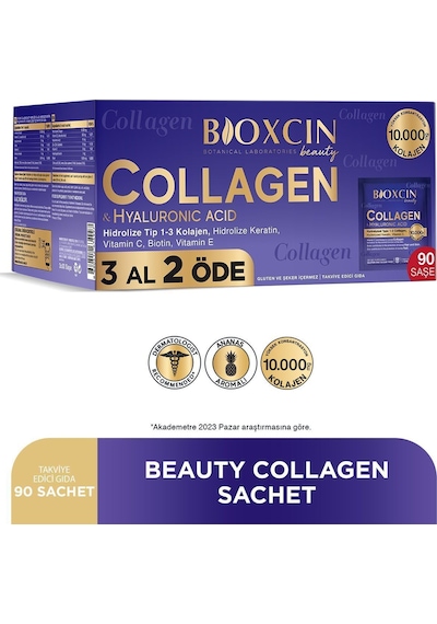 Bioxcin Beauty Collagen Toz Saşe  10.000 Mg 3 Al 2 Öde Tip 1 - Tip 3 Hidrolize Kolajen - Keratin
