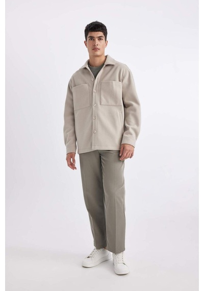Defacto Relax Fit Polo Yaka Yün Görünümlü Gömlek Ceket B7382AX24SPBG210 Bej