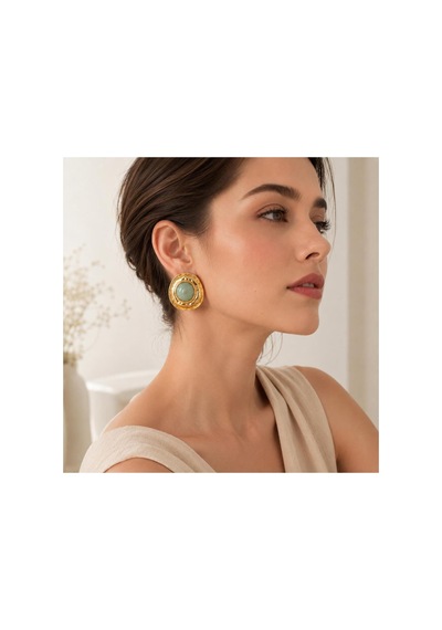 Gold Çerçeveli Su Yeşili Taş Detaylı Kadın Küpe Yeşil - 886705037 Yeşil - 886705037 Yeşil