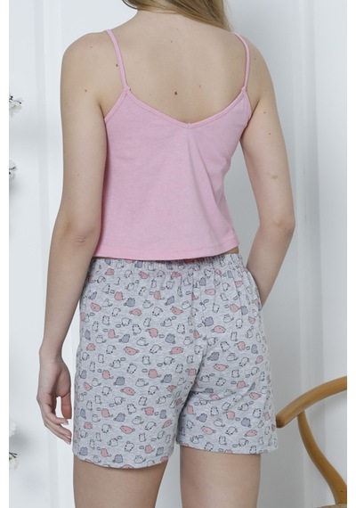 Nicoletta Kadın Şortlu Pijama Takımı İp Askılı Pamuklu Likralı Pembe Nıc1061 R16 Pembe