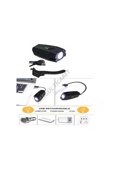 Hsgl Usb Şarjlı Ön Arka Işıklı Far Set Mavi - Beyaz