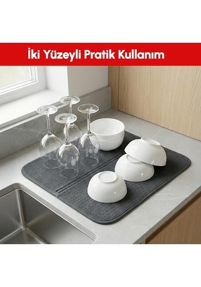 Pıkas 2 Li Mikrofiber Bulaşık Kurutma Matı 36x44 Cm Ultra Emici Mat Tezgah Üstü Bulaşık Pedi Açık Bej