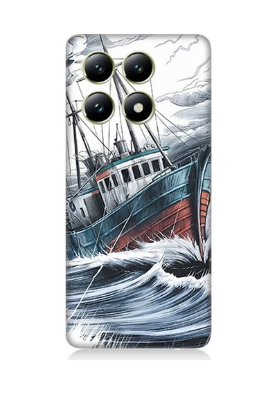Xiaomi 14t Pro Uyumlu Beyaz Fırtınada Gemi Desenli Silikon Kılıf Çok Renkli