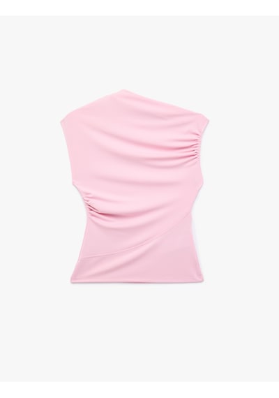 Koton Asimetrik Yaka Drapeli Kolsuz Bluz Pembe 6sal60010ık Gül