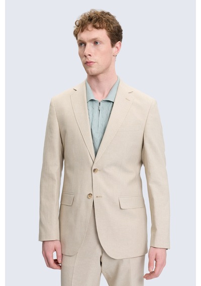 Hatemoğlu Bej Slim Fit Mono Yaka Keten Casual Takım Elbise