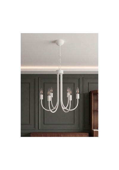 Aurelia 5 Li Beyaz Metal Avize Modern Klasik Metal Avize Şık Salon & Oturma Odası Aydınlatma