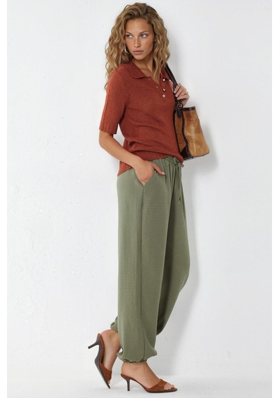 Hiccup Busem Kadın Dokulu Polyester Jogger Pantolon Haki