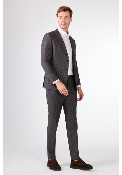 Dufy Gri Balıksırtı Erkek Takım Elbise - Slim Fit Gri