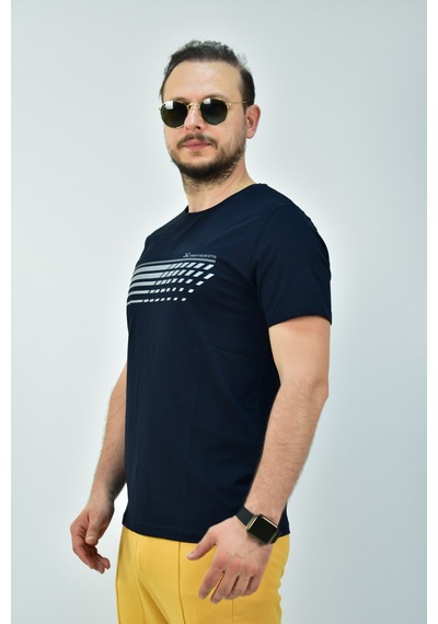 Escetic Erkek Lacivert Slim Fit T-Shirt-3293 Lacivert