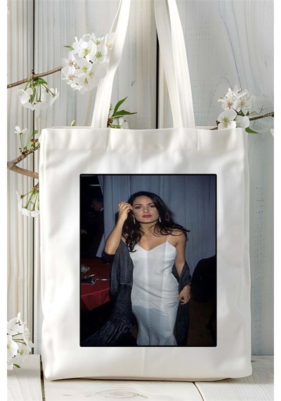 Art Hediye Salma Hayek Baskılı Bez Çanta Omuz Çantası Kişiye Özel Desen 1 Çok Renkli