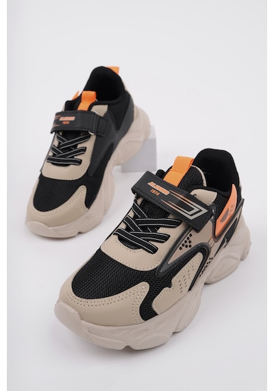 Muggo Panter Kalın Taban Cırtlı Ve Bağcıklı Unisex Çocuk Sneaker Spor Ayakkabı Bej