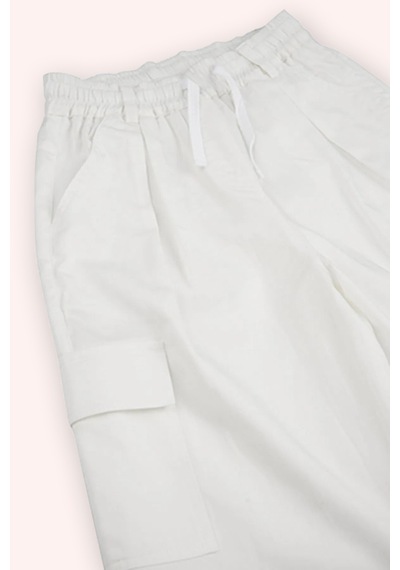 Kız Çocuk Beli Lastikli Bol Paça Ekru Pantolon 16246184