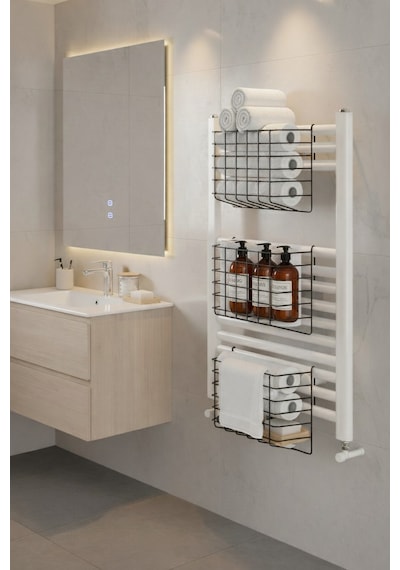 Petek Üstü Çok Amaçlı Banyo Rafı Metal Havluluk & Düzenleyici Sepet 1 Adet Siyah Krom