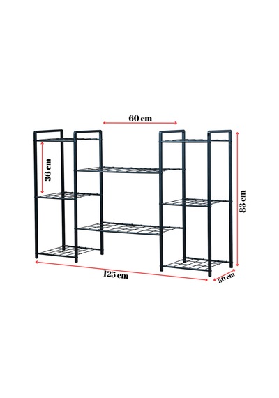 Uykula Metal Dekoratif 8 Raflı Çiçeklik Standı Saksı Standı Saksılık Siyah