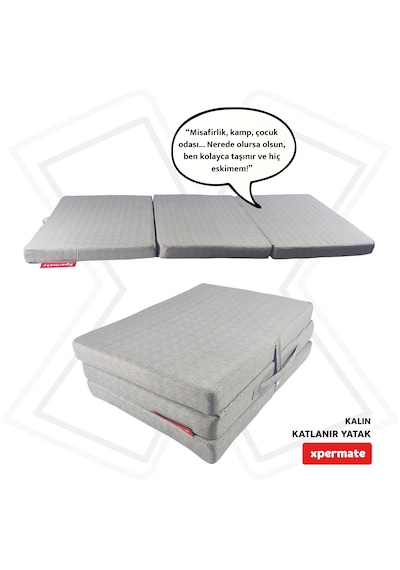 Xpermate Katlanır Yatak Yer Yatağı Misafir Yatağı 80x180x8 Gri