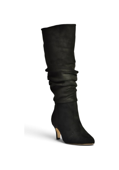 Fox Shoes Z965170402 Siyah Süet İnce Topuklu Büzgülü Kadın Çizme