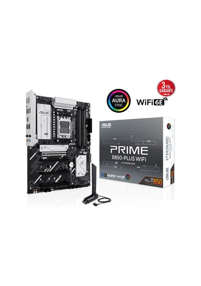Asus Prıme B850-plus Wıfı, 4xddr5, 3x M.2, Hdmı, Dp, Type-c, Wi-fi 6e, Bluetooth V5.3, Am5 Soket Gamıng Anakart