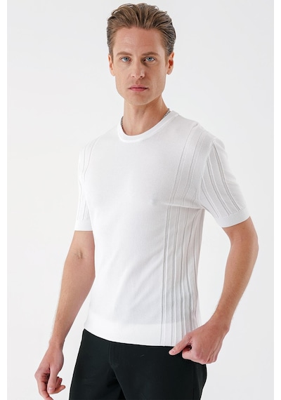 Efor Slim Fit Bisiklet Yaka Kısa Kol Beyaz Triko Tr 869 Beyaz