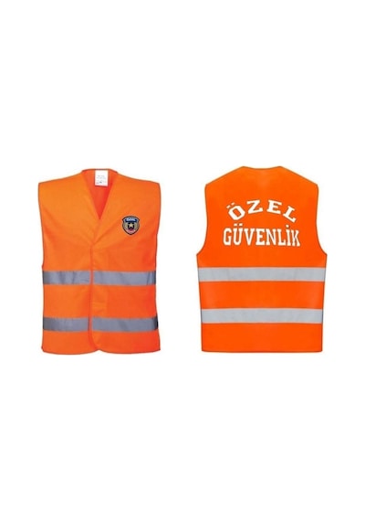 Özel Güvenlik Yazılı Ikaz Yeleği Reflektörlü Turuncu Renk Turuncu