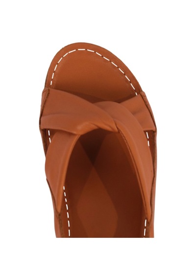Napa Shoes Hakiki Deri Arka Bantlı Çapraz Rahat Taban Kadın Sandalet Napa-224 Taba