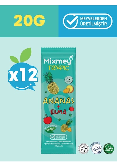 Mixmey Ananas Meyve Barı 12 Adet | Atıştırmalıklar – Vegan, Glutensiz, Koruyucusuz 20gr X 12 Adet