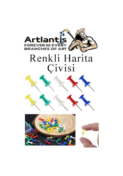 Harita Çivisi Renkli 100 Lü 1 Paket Renkli Mantar Pano Raptiyesi Pano İğnesi Ofis Okul Büro Renkli Harita Çivisi 1 M