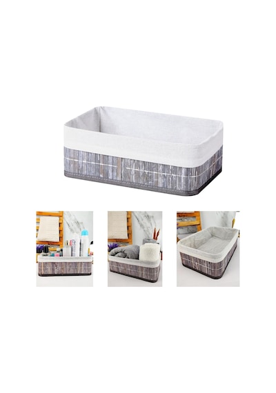 Bambu Çok Amaçlı Saklama Kutusu Düzenleyici Büyük Boy Organizer, Dekoratif Bambu Düzenleyici Gri 33x23x12cm 10