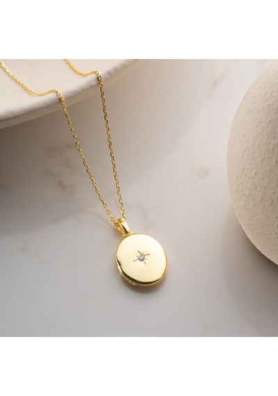 Vaoov 925 Ayar Gümüş Fotoğraflık Oval Kapaklı Açılır Kapanır Kolye Gold