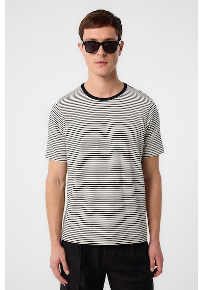 Antioch Regular Fit Çizgili Erkek T-shirt Beyaz