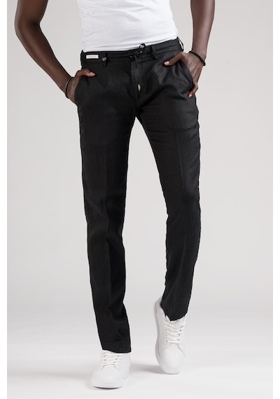 Ecer Slimfit Beli Lastikli Ve İplikli %100 Linen Ham Keten Jogger Pantolon 001