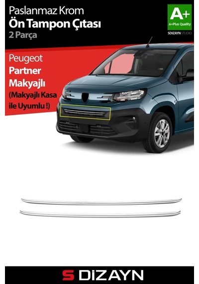 S-dizayn Peugeot Partner Makyajlı Krom Ön Tampon Çıtası 2 Prç 2023 Üzeri A+ Kalite