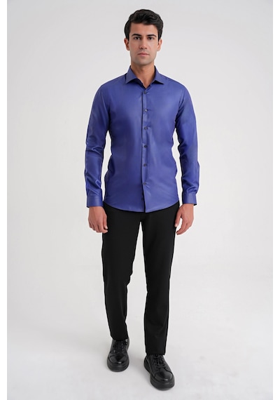 Efor Gk 157 Slim Fit Pamuk Saten Uzun Kol Klasik Lacivert Gömlek Lacivert