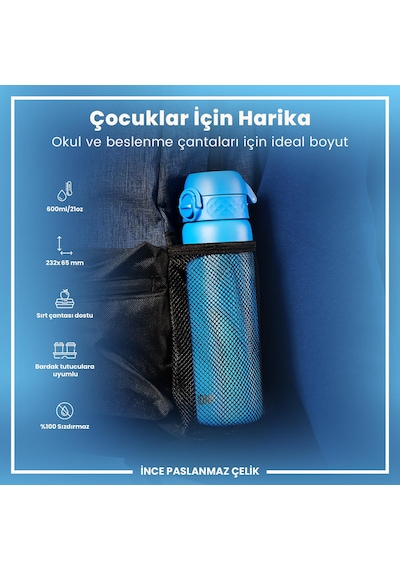Ion8 - Paslanmaz Çelik İnce Suluk - Mavi - 600 Ml - Sızdırmaz