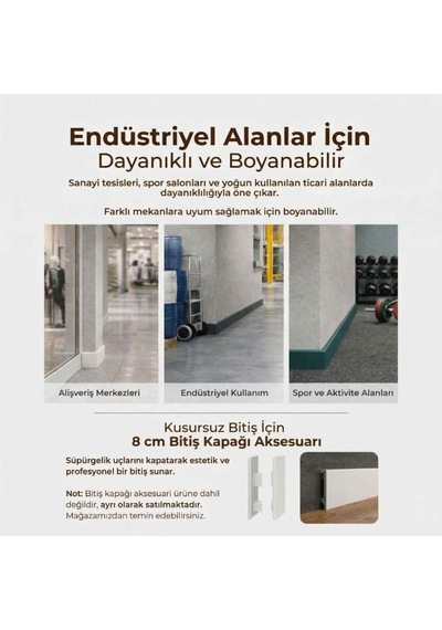 Espumo Kompozit Süpürgelik 8 cm Beyaz | Suya Dayanıklı Parke Duvar Süpürgelik 2,40 m ESP301