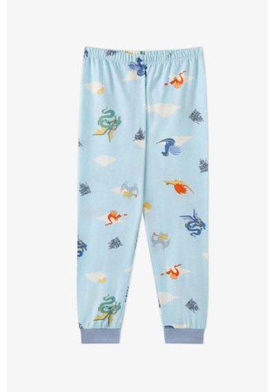 Penti Erkek Çocuk Mavi Mini Dragon Riders Pamuklu Uzun Kollu 2li Pijama Takımı