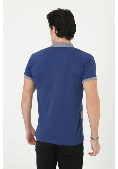 Erkek Polo Yaka Tişört Slim Fit Baskılı Kısa Kol T-shirt - Mi Mavi