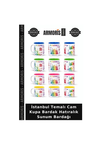 İstanbul Temalı Cam Kupa Bardak Hatıralık Sunum Bardağı Çok Renkli