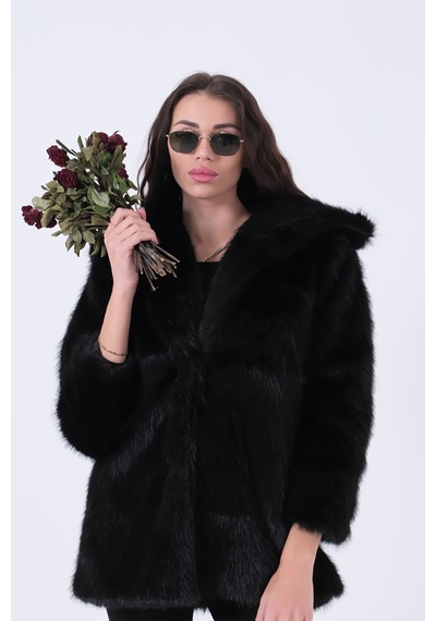 Feminist Siyah Uzun Lolita Kürk Kaban 31050729.01 Siyah