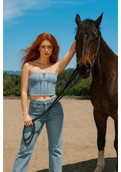 Blue White Fermuarlı Jean Büstiyer Açık Mavi