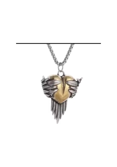 Vintage Metal Melek Kanatlı Kalp Kolye Guardian Angel Tasarım, Paslanmaz Çelik Zincir, Unisex Çelik