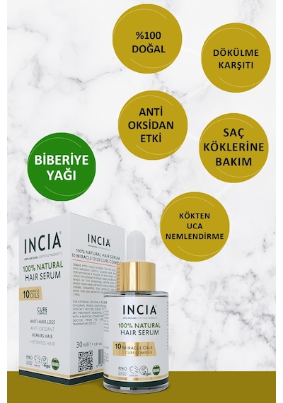 INCIA %100 Doğal Saç Bakım Serumu Biberiye Yağı Saç Dökülmesi Karşıtı 10 Değerli Yağ 30 ML