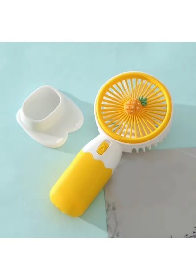Şarjlı Mini El Fanı Ve Masaüstü Fanı, Yüksek Hızlı Vantilatör, Güçlü Pervaneli Fan Renkli Meyve Desenli, - Ananas