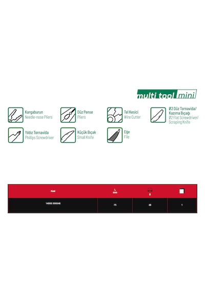 İzeltaş Elta Multi Tool Mini 7 Fonksiyonlu Katlanır Çok Amaçlı Pense El Aleti Paslanmaz Çelik 75 Mm Diğer