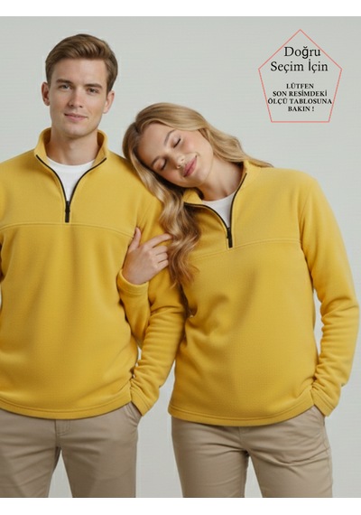 Smalltouch Unısex Tüylenme Yapmayan Normal Kalıp Dik Yaka Soğuk Geçirmez Polar Sarı