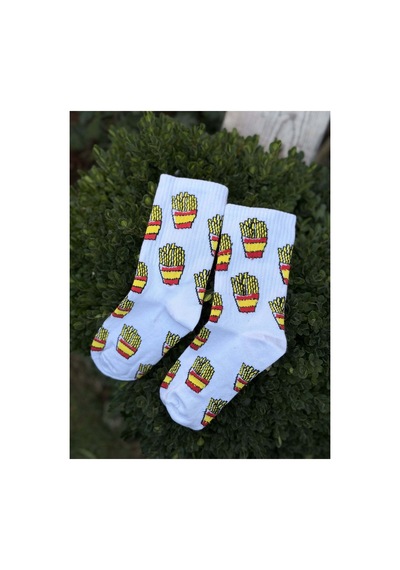 Lousocks Unisex Patates Kızartması Desenli Beyaz Tenis Çorap